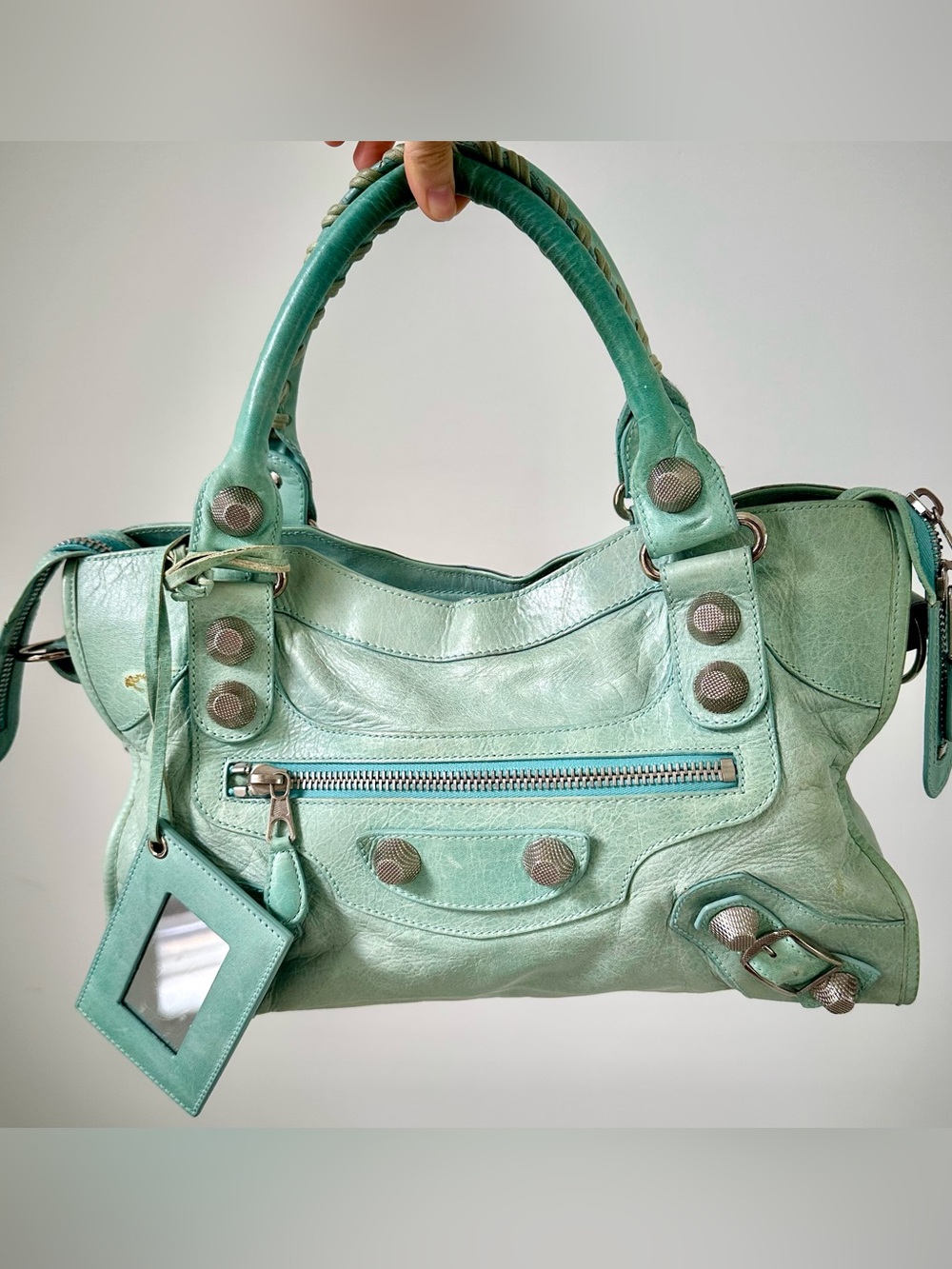 Balenciaga City Bag Mint Color with Mirror, shoulder strap, dust bag